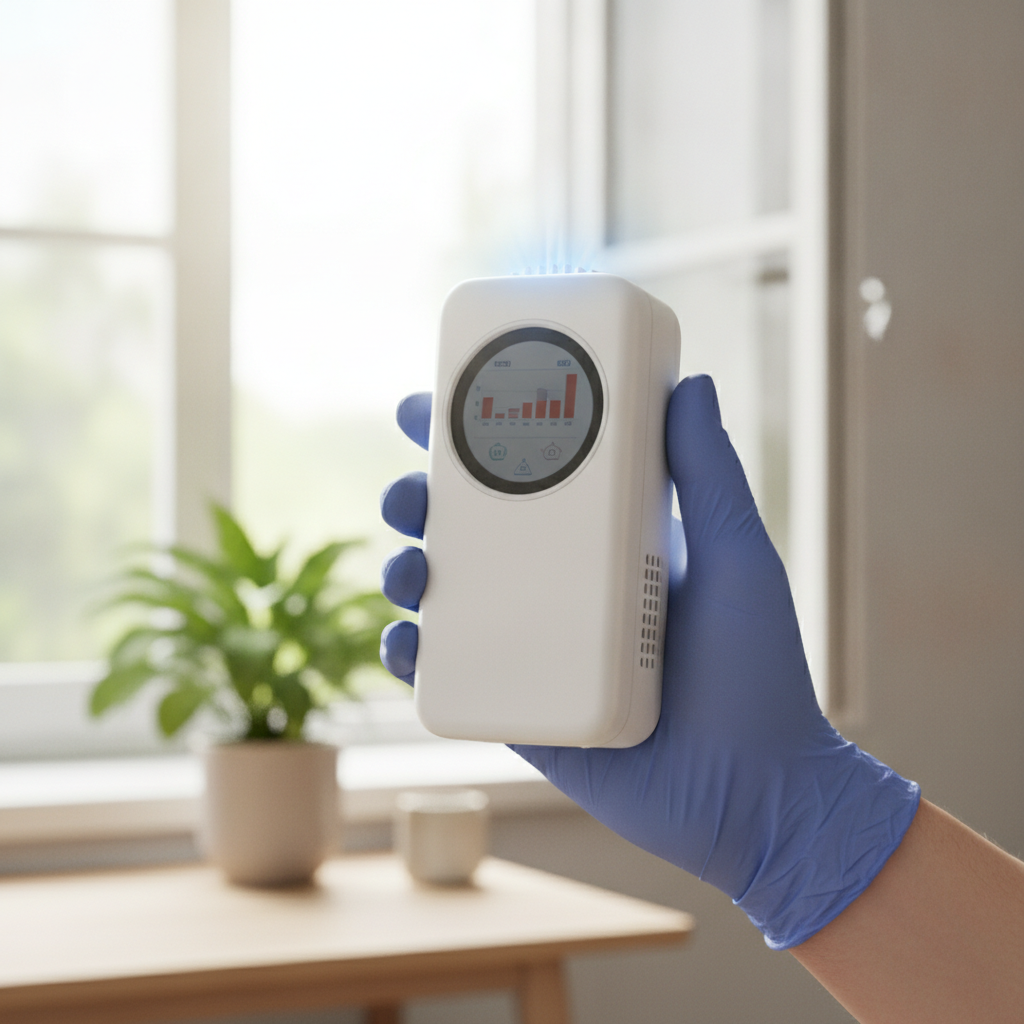Air Quality Testing no peoples faces just hand